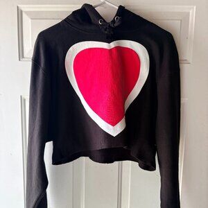 Champion Reverse Weave Black Cropped Hoodie w/ Heart